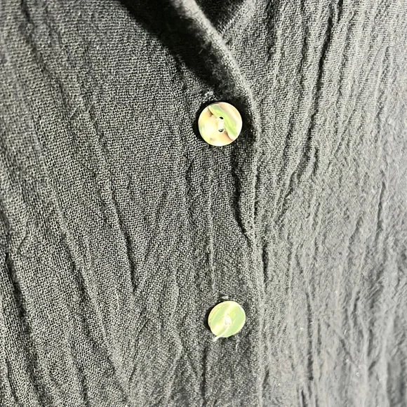 OUTFIT JPR |🖤 VINTAGE 90s Black Button-Up Woven Cream Boho Short-Sleeved Blouse - Picture 5 of 6